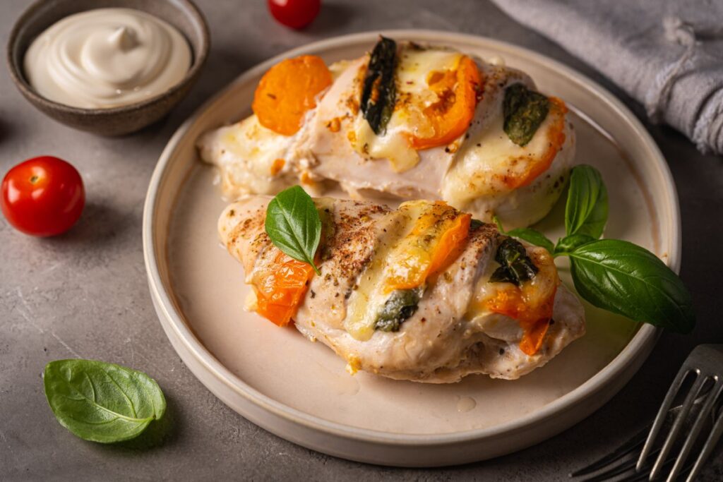 Un plat de poularde farcie aux morilles avec des épices