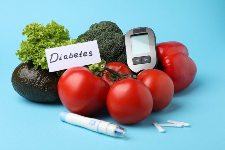 Un kit de gestion de diabète avec des légumes frais